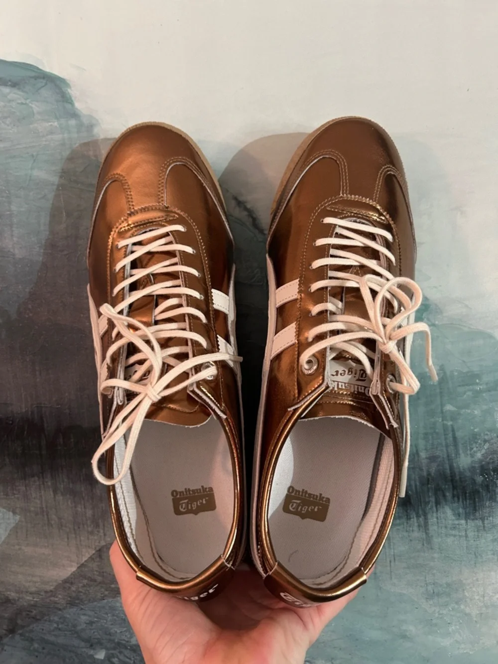 Brand New Onitsuka Metallic Bronze and Cream Sneakers - Picture 3 of 8